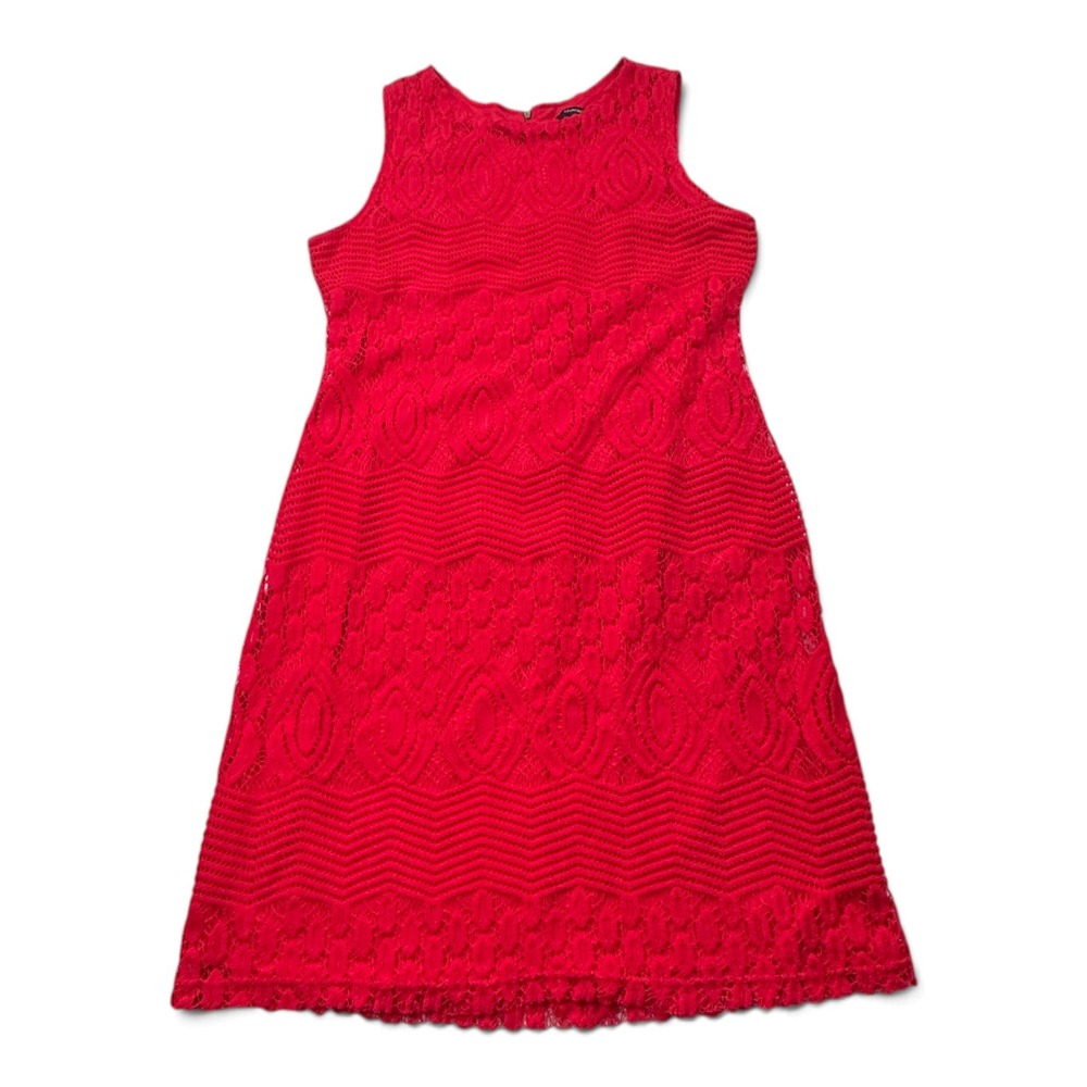 Sharagano Red Lace Shift Dress Geometric Sleeveless Cocktail Party Womens 16 Red
